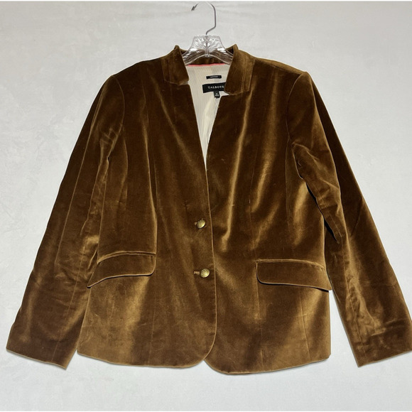 Talbots Velvet Aberdeen Jacket Womens 12 Two Button Brown Bronze Classic Office - Picture 1 of 12